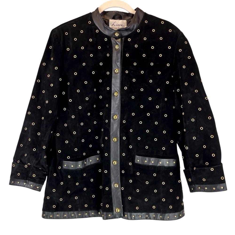 Vintage Linea By Louis Dell’Olio Suede Leather Jacket Gold Studded Grommets L
